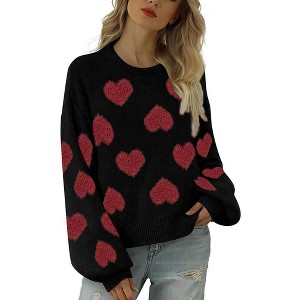 Clearlove Women's Valentine's Day Cute Heart Sweater Crew Neck Long Sleeve Pullover Sweaters - 1 of 4