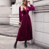 Cleralove Women's Velvet Maxi Dress Elegant V Neck Lace Trim Smocked Dress - 2 of 4