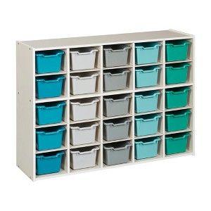 ECR4Kids Streamline 25 Cubby Tray Cabinet with 25 Scoop Front Storage Bins, 5x5, White Wash - 1 of 4