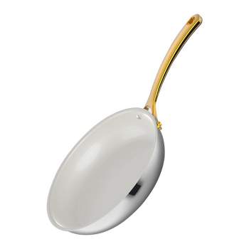 NutriChef 9.5'' Large Fry Pan - Frypan Interior Coated with Durable Ceramic Non-Stick Coating, Stainless Steel