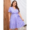 Plus Size Women's V Neck Short Sleeve Dress with Belt Flowy Casual Summer Day Dress - 4 of 4