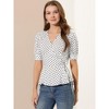 INSPIRE CHIC Women's Dots Print Tie Waist Ruffle Hem V Neck Wrap Peplum Shirts - 2 of 4