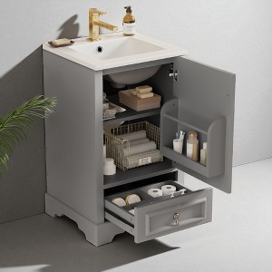 20" Bathroom Vanity with Ceramic Sink, Door & Drawer, Adjustable U-Shaped Shelf, and Door Organizer aa??Freestanding Cabinet - 1 of 4