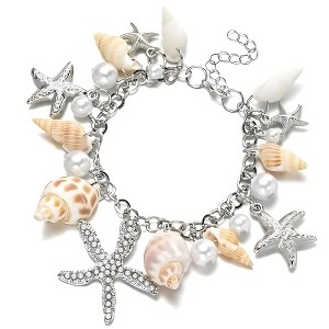 Seashell Charm Bracelet for Women by Ginger Lyne Gold Plated Pearls Starfish Shells - 1 of 4