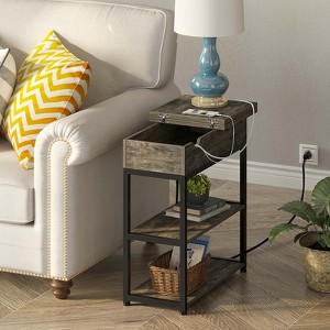 End Table With Charging Station, Narrow Nightstand, Flip Top Side Table With USB Ports And Storage Shelves, for Small Spaces, Bedroom - 1 of 4