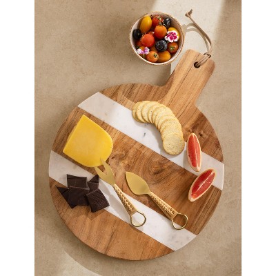 Round Acacia Wood and Marble Charcuterie Board, 23"