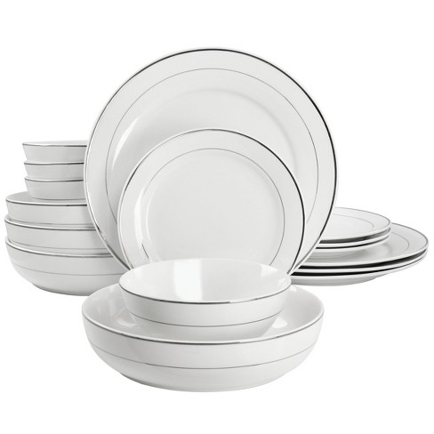 16pc Porcelain Beaded Rim Dinnerware Set White - Threshold™ : Target