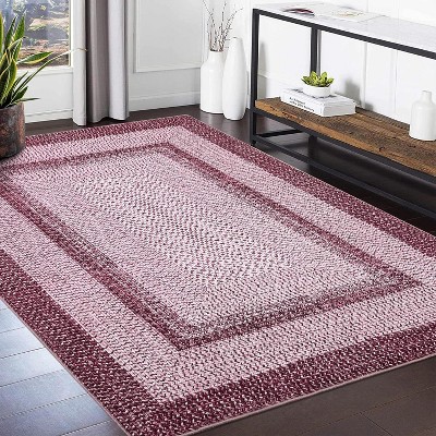 Acekool 9x12 Washable Area Rug, Modern Printed Braided Look, Non-Slip, Stain Resistant Large Brown Carpet for Bedroom, Living Room, Dining Room