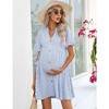 Maternity Swiss Dot Dress Summer V Neck Short Sleeve Button Down Mini Dress Baby Shower Photoshoot with Pockets - 4 of 4