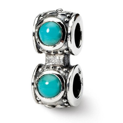 Black Bow Jewelry Sterling Silver and Blue-Green CZ Floral Connector Bead Charm