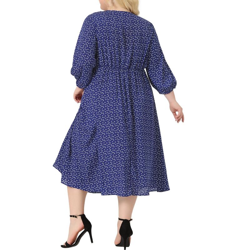 Agnes Orinda Women's Plus Size V Neck Casual Long Sleeve Sweetheart Print Midi Ruffle Dress, 4 of 6