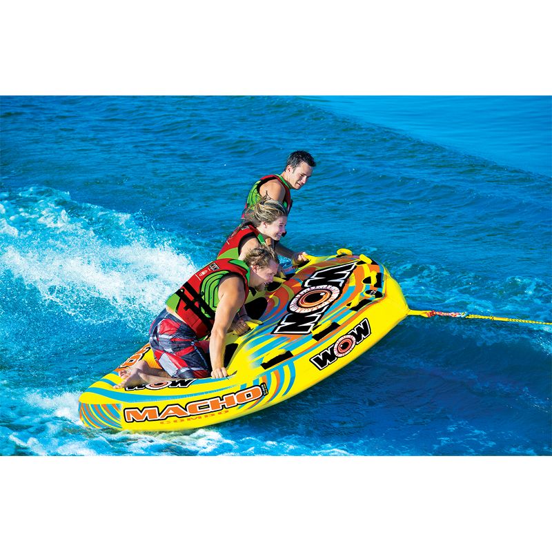 Wow 16-1030 Macho Combo Inflatable 3 Person Multiple Riding Positions Lake Ocean Towable Water Tube with 12 Foam Handles and Secure Cockpit Seating, 3 of 6