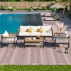 Outdoor 4 Pcs Furniture Set, Sectional Sofa Set with Armrest Chairs and Coffee Table, Chat Chairs with Steel Frame and PE Cushions-Coolbibila - 3 of 4