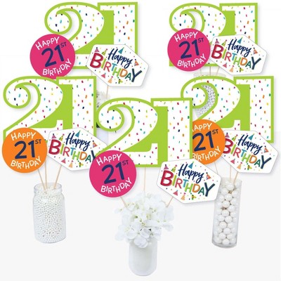 Big Dot of Happiness 21st Birthday - Cheerful Happy Birthday - Colorful Twenty-First Birthday Party Centerpiece Sticks - Table Toppers - Set of 15