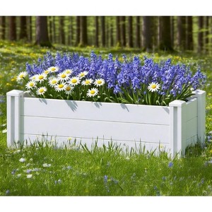 SpassWay 35" White PVC Outdoor Garden Fence Railing Planter Box for Flowers Vegetables - 1 of 4