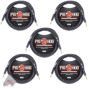 Pig Hog Tour Grade 10ft Instrument Cable 1/4 Inch to 1/4 Inch Straight Connectors Black - PH10 - 5 Units - 1 of 2