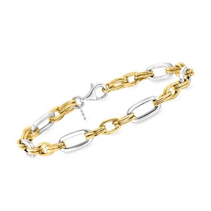 Ross-Simons Italian Sterling Silver and 18kt Gold Over Sterling Alternating Cable and Paper Clip Link Bracelet - 1 of 3