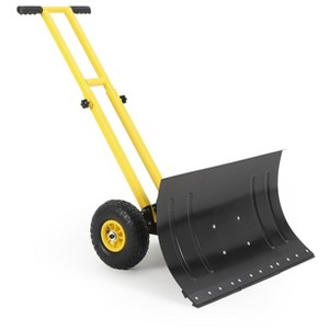 Heavy Duty Snow Shovel with Wheels, Steel Dual Handle Push Snow Pusher Shovel, 5-Position Angle & Height Adjustable Handle, Sidewalk Yard Snow Plow - 1 of 4