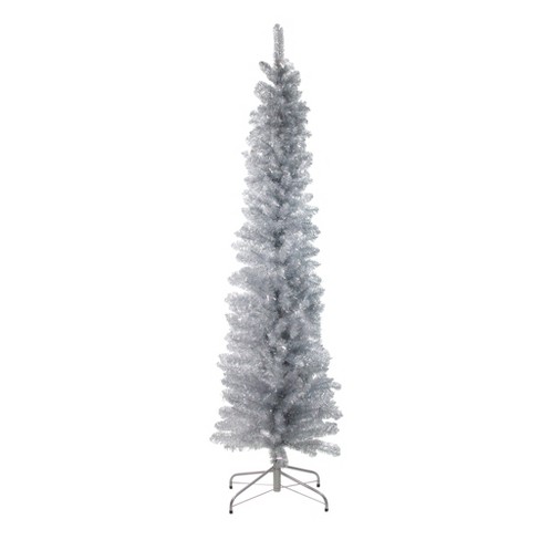 Northlight 4' Holographic Silver Tinsel Slim Artificial Christmas Tree -  Unlit