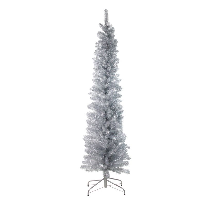 Northlight 6' Unlit Artificial Christmas Tree Pencil Silver Tinsel, 1 of 4