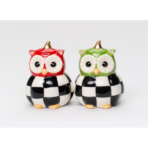 Kevins Gift Shoppe Ceramic Black and White Owl Salt And Pepper Shakers - image 1 of 4