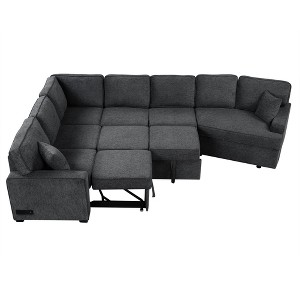 NicBex Modular 126" L Shape Sectional Sofa Pull Out Sleeper Couch Set with Cup Holders for Living Room - 1 of 4