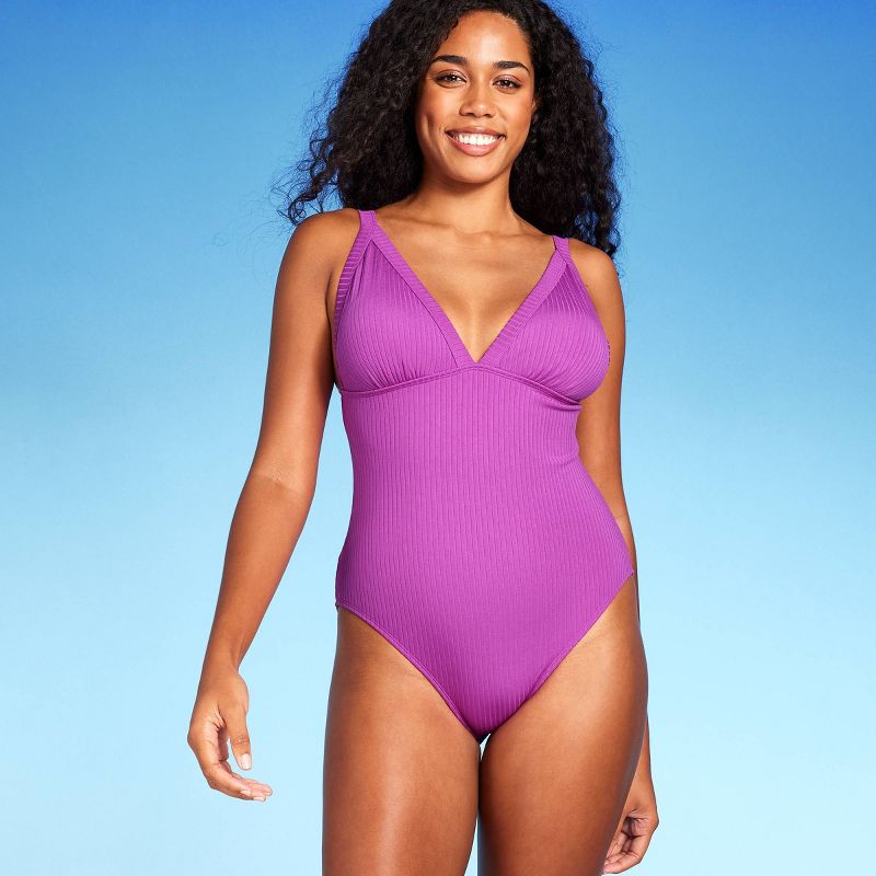 Women&#39;s Ribbed Triangle One Piece Swimsuit - Shade &#38; Shore&#8482;, 4 of 6