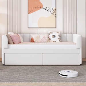 Twin Bed With Ergonomic Design Backrest And Trundle, Upholstered Bed Frame With A Twin Size Trundle, Grounded Bed Modern-Cuddlewood - 1 of 4