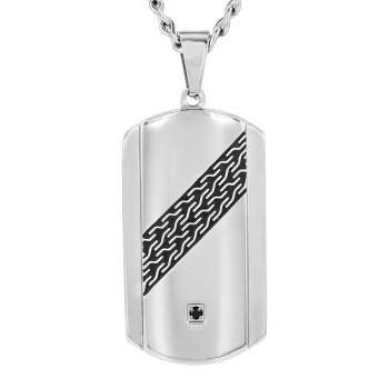 Crucible Men's Stainless Steel Cable Design and Cubic Zirconia Dog Tag Pendant Necklace - Black