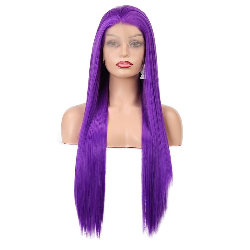 Unique Bargains Long Straight Hair Lace Front Wigs Women's with Wig Cap 24" Bright Purple 1PC, 1 of 7