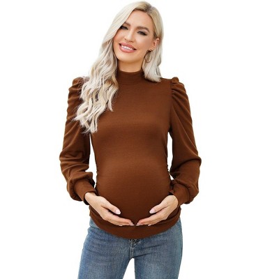 Maternity Top Mock Neck Long Sleeve Shirts Pregnant Ruched Tunic Pullover Sweater