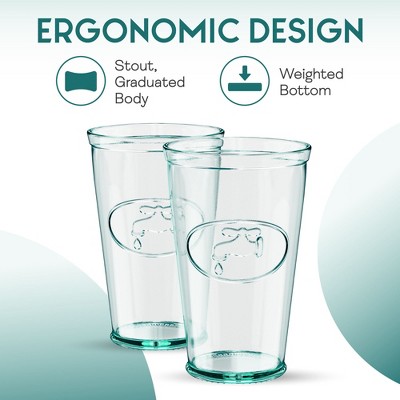 Italian Recycled Green Hiball Glass Set with Embossed Water Faucet, 16 oz