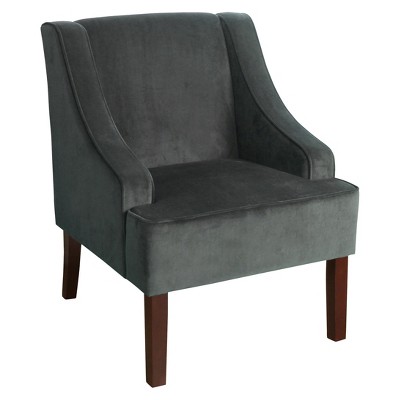 Gray Velvet Swoop Arm Accent Chair with Wood Legs