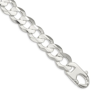 Black Bow Jewelry Men's 15.8mm Sterling Silver Solid Concave Beveled Curb Chain Necklace
