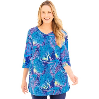 Catherines Women's Plus Size Easy Fit 3/4-Sleeve V-Neck Tunic