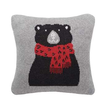 C&F Home 10" x 10" Winter Black Bear Wearing Red Scarf on Gray Background Cotton Knit Petite Accent Throw Pillow