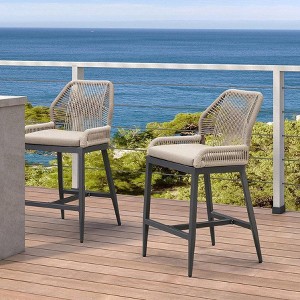 PURPLE LEAF Patio Sunbrella Bar Stools Set of 2 Handwoven Wicker Bar Height Stool Modern Aluminum Outdoor Wicker Barstools with Back and Cushion - 1 of 4