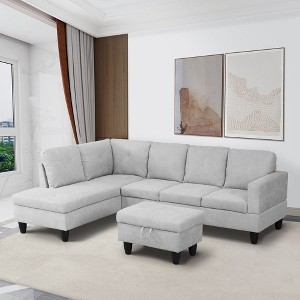 DOMETOUR Modern 3-Piece Living Room Sofa Set (Sofa+Left Side Chaise+Ottoman) - 1 of 4
