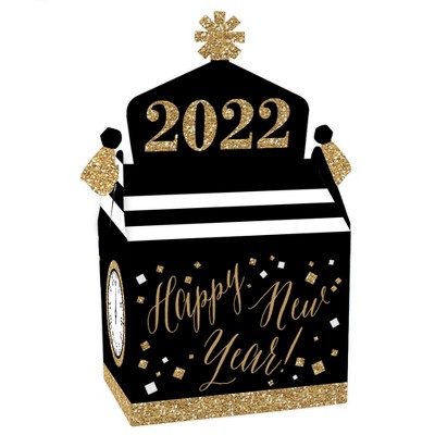 Big Dot of Happiness New Year's Eve - Gold - Treat Box Party Favors - 2022 New Years Eve Party Goodie Gable Boxes - Set of 12