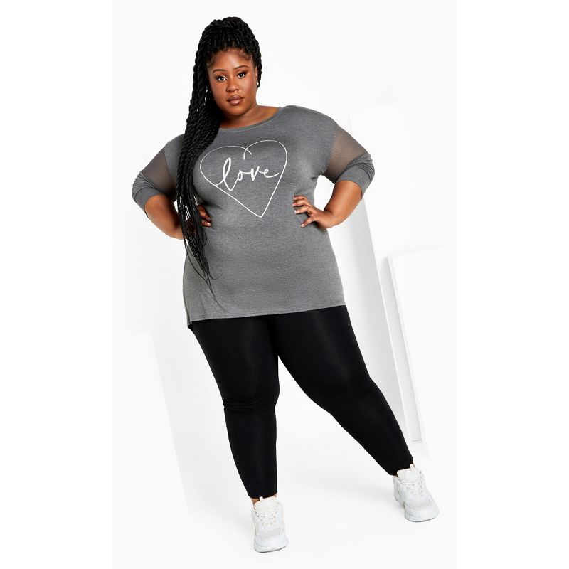 Women's Plus Size Mesh Sleeve Top - charcoal | AVENUE, 2 of 8