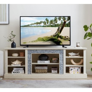CAVINAS Large TV Stand with Faux Stacked Stone Surround Modern Entertainment Center with Open Storage Media Console - 1 of 4