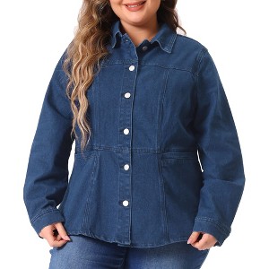 Agnes Orinda Women's Plus Size Denim Classic Button-Up Solid Color Jean Jackets - 1 of 4