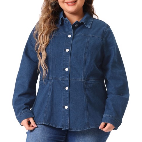 Agnes Orinda Women's Plus Size Denim Classic Button-Up Solid Color Jean Jackets - image 1 of 4