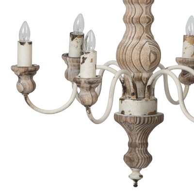Distressed White and Natural Wood 6-Light Classic Chandelier