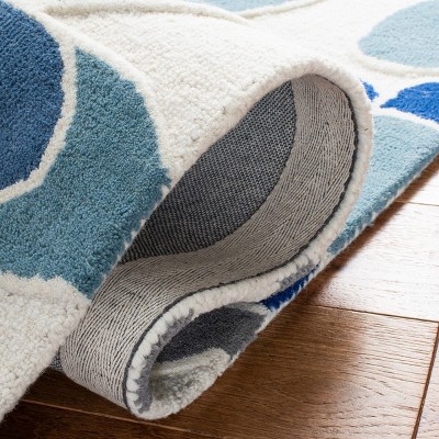 Ivory and Blue Hand-Tufted Wool Kids Square Rug