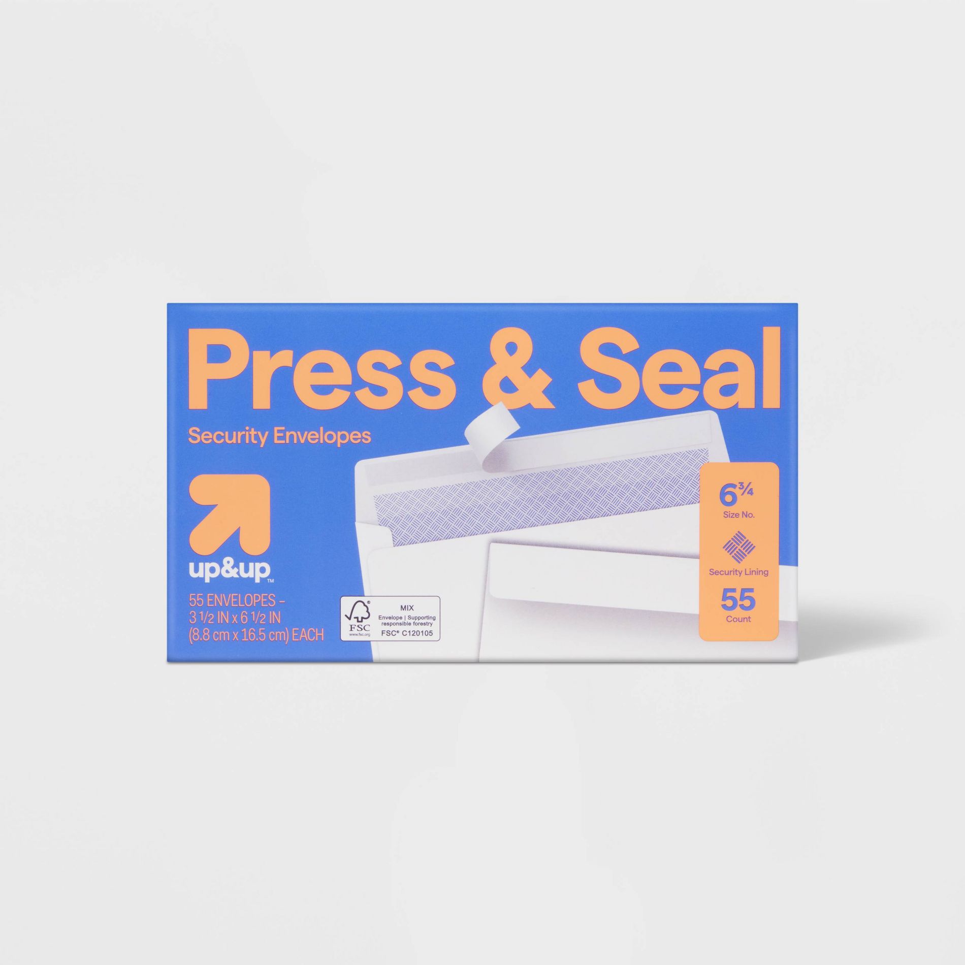 55ct Press and Seal Security Envelopes 3.5" x 6.5" White - up&up™: Self-Seal Mailing, Business, Letter