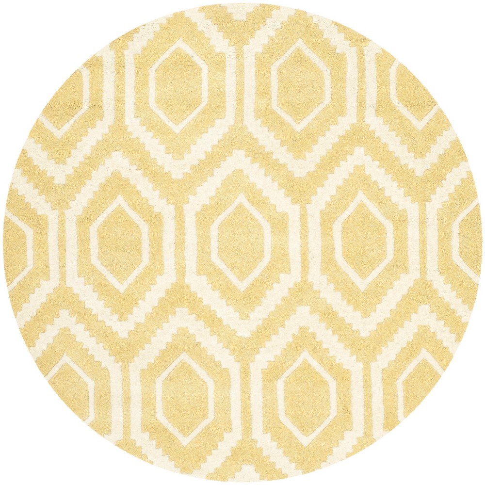 4' Round Geometric Tufted Area Rug Light Gold/Ivory - Safavieh
