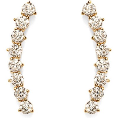 14K Gold Plated Arrow Ear Crawler with Cubic Zirconia, Trendy Climber Stud Earrings