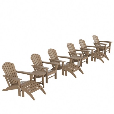Weathered Wood 12-Piece HDPE Adirondack Chair Set with Ottomans and Tables