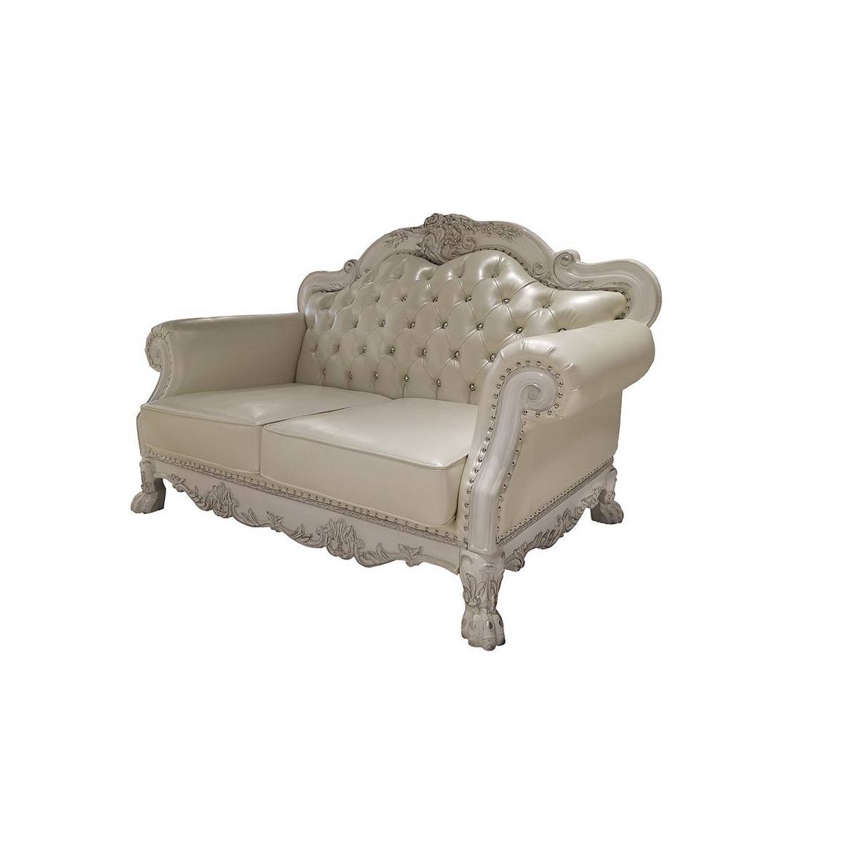 63.7" Dresden Sofa Leather Aire, Bone White Finish with Nailhead Trim - Acme Furniture - thumbnail 4